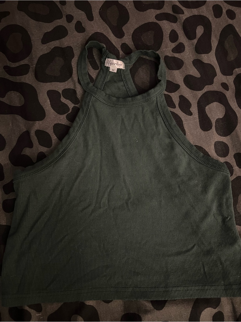 Women's Ribbed High Neck Tank Top - Dark Green